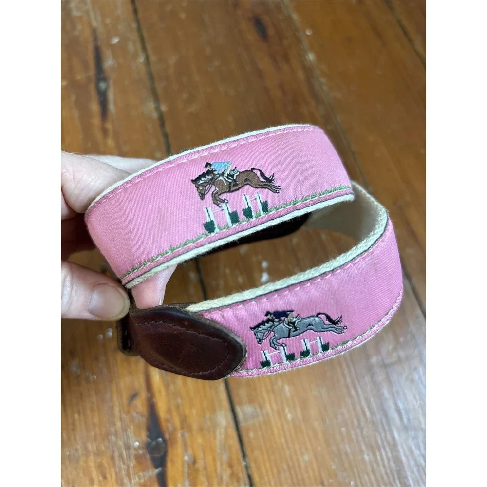Kids Navy Equestrian Embroidered Ribbon Belt Horses 25